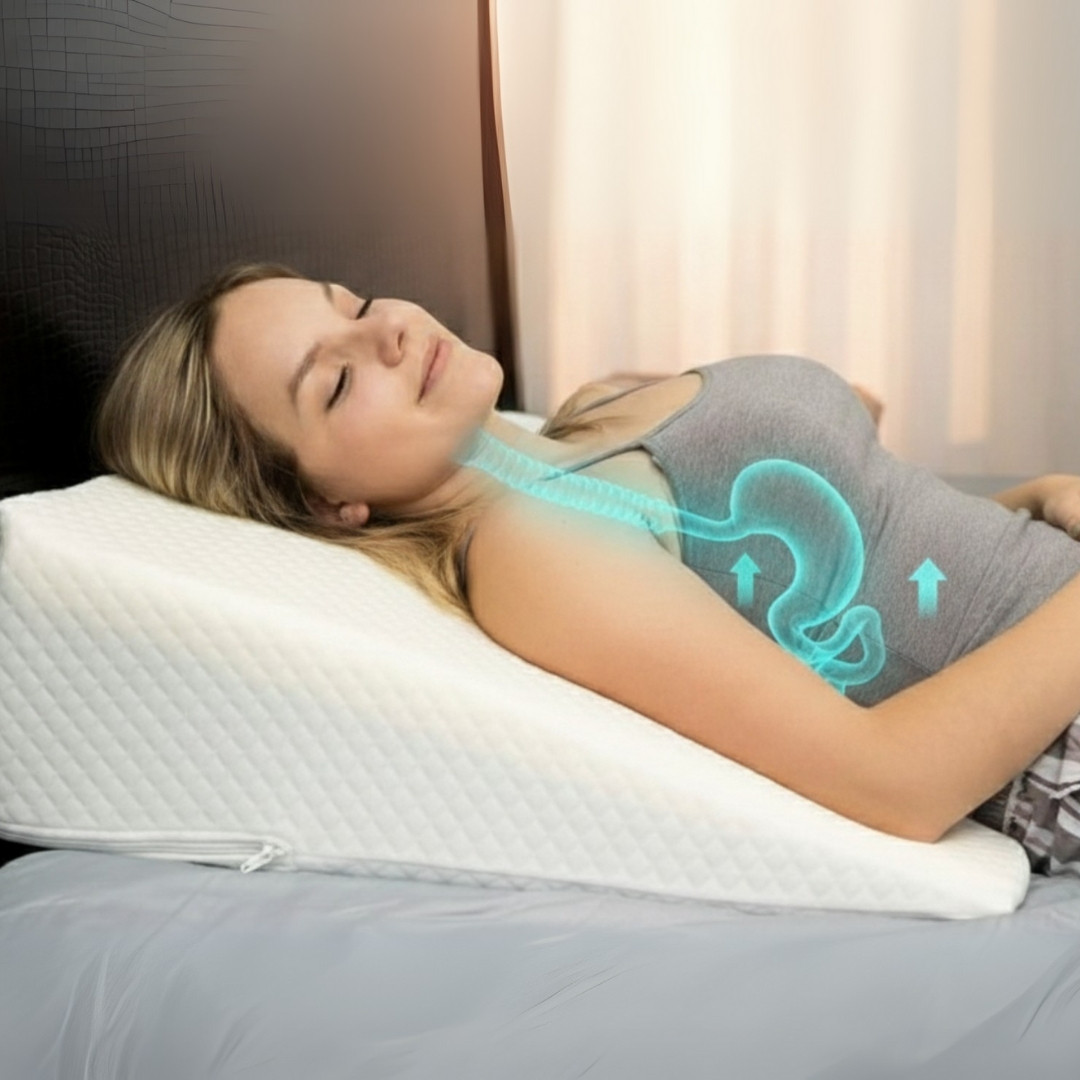Peaceful sleep on the ComfortLift wedge pillow with a visible incline