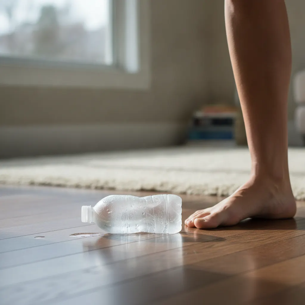 Rolling a frozen water bottle under the foot cools and massages the painful attachment of the plantar fascia at the same time.