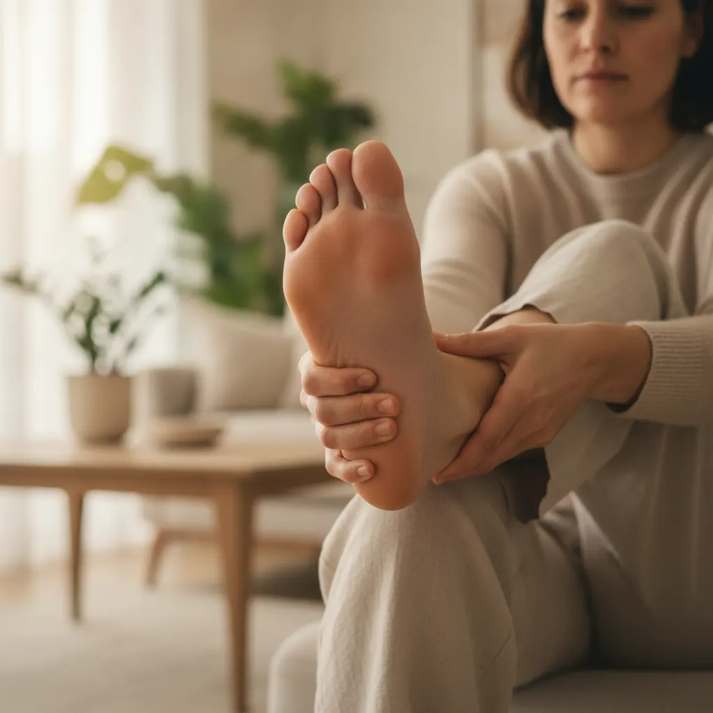 alt: Massaging the arch with the thumbs helps release tension in the plantar fascia in people with plantar fasciitis.