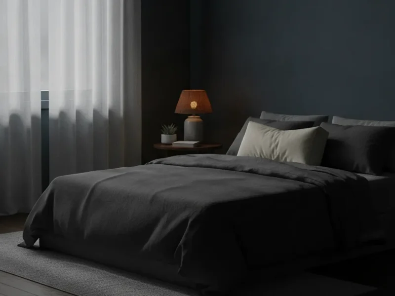 Quiet, darkened bedroom at a comfortably cool temperature for better sleep.