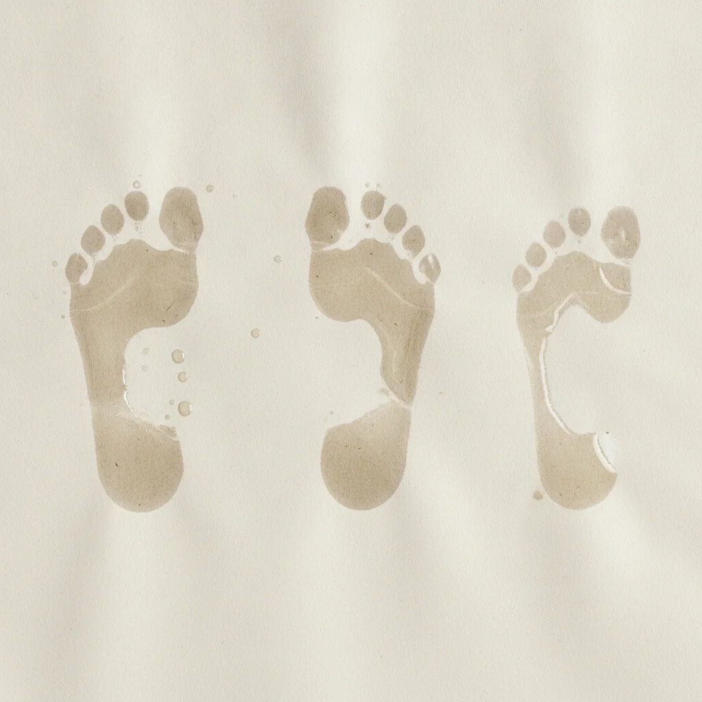 Wet footprints on paper depict flat, neutral, and high arches.