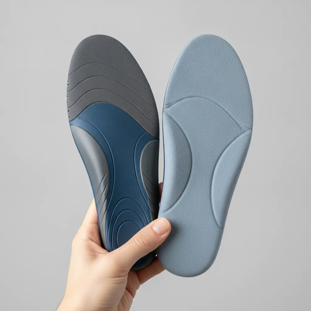 Comparison of a firmer insole with arch support and a softer cushioned insole.