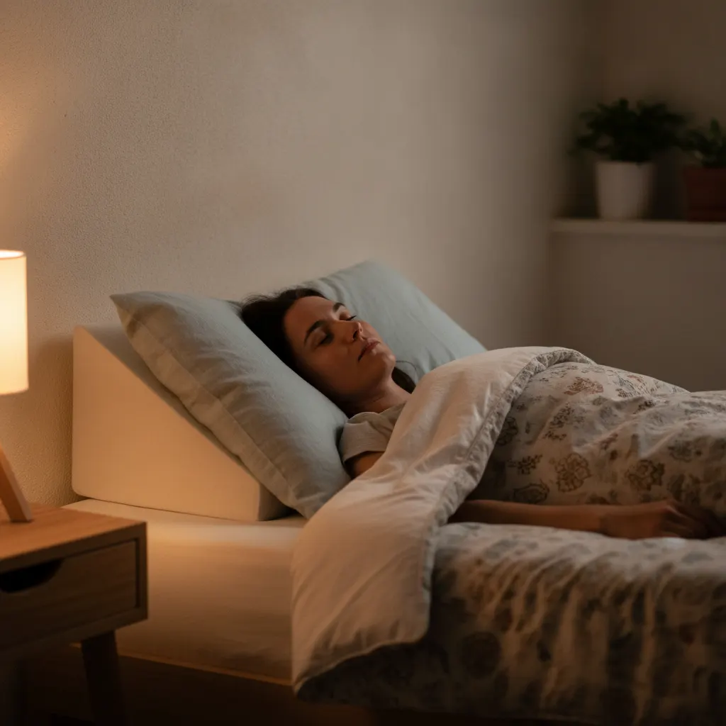 According to ACG guidelines, sleeping with the upper body elevated on a wedge can reduce nighttime reflux into the esophagus.