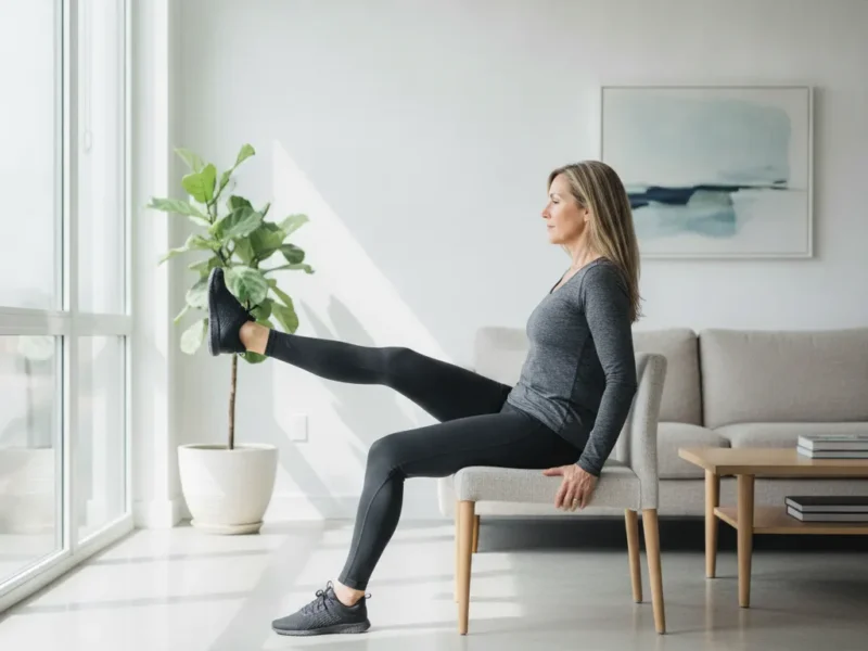 A seated knee extension strengthens the thigh muscle, supporting the knee joint and helping reduce knee pain.